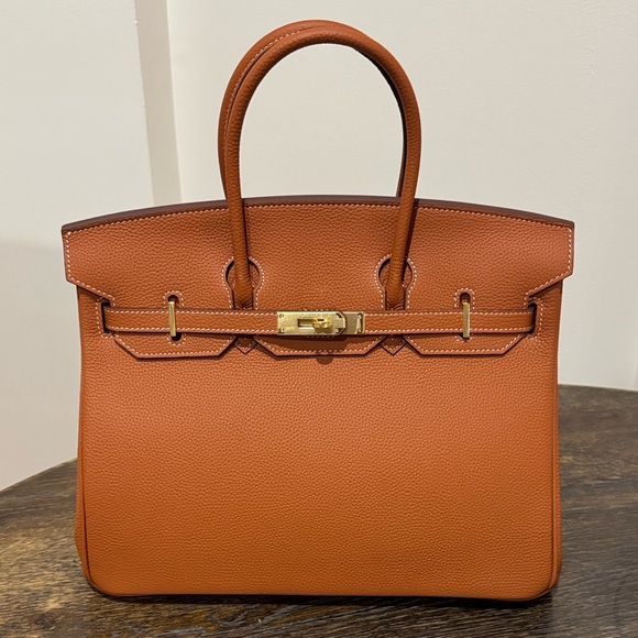 The Distinct Collection Handbags - 35CM Togo Leather Top Handle Satchel Bag - Golden